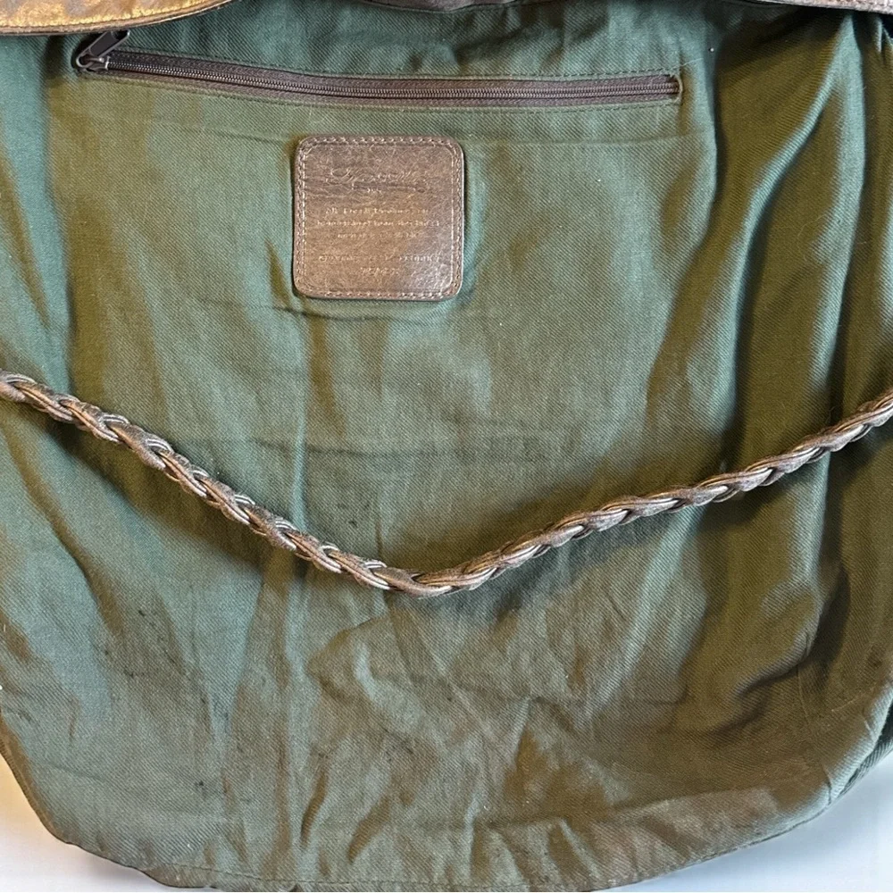 Fossil Pewter Metallic Leather Braided Hobo Shoulder Bag Tassels Magnetic Close
